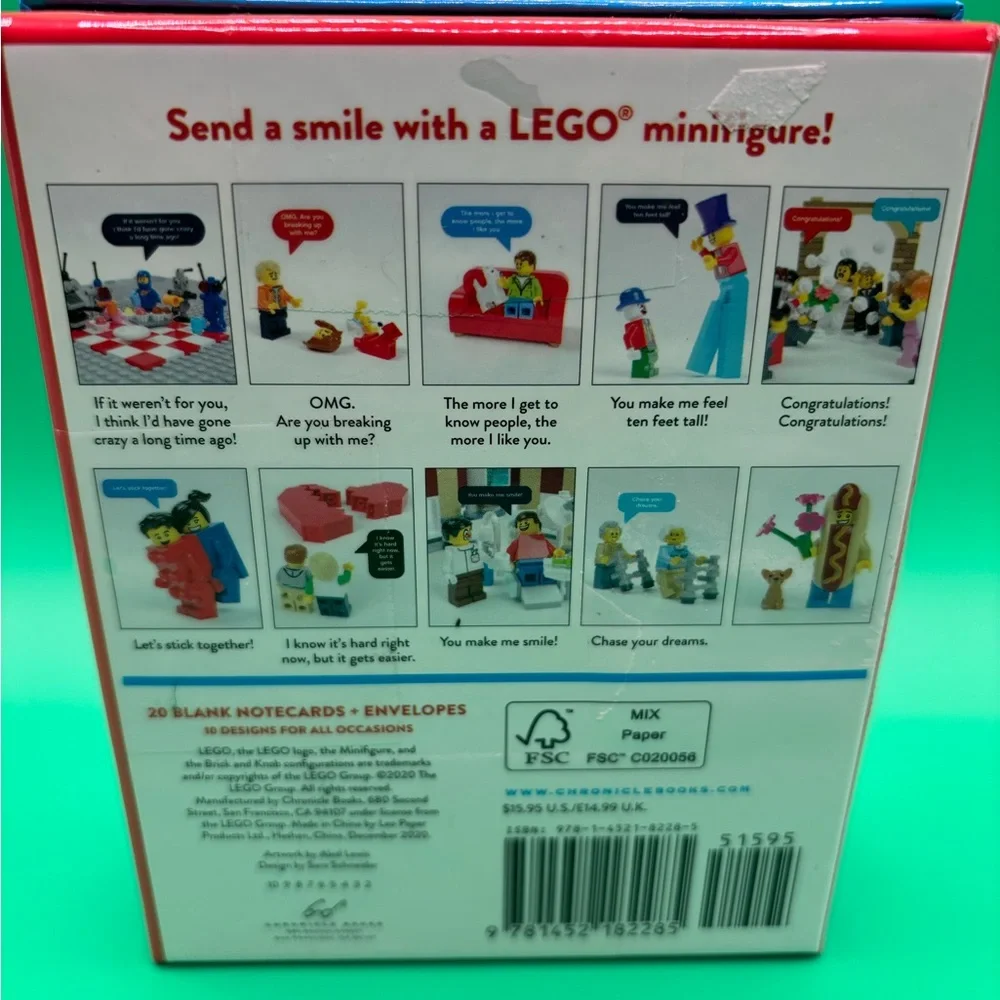 LEGO Minifigure Notes 19 Notecards/Envelopes Collectors Unique Blank Cards